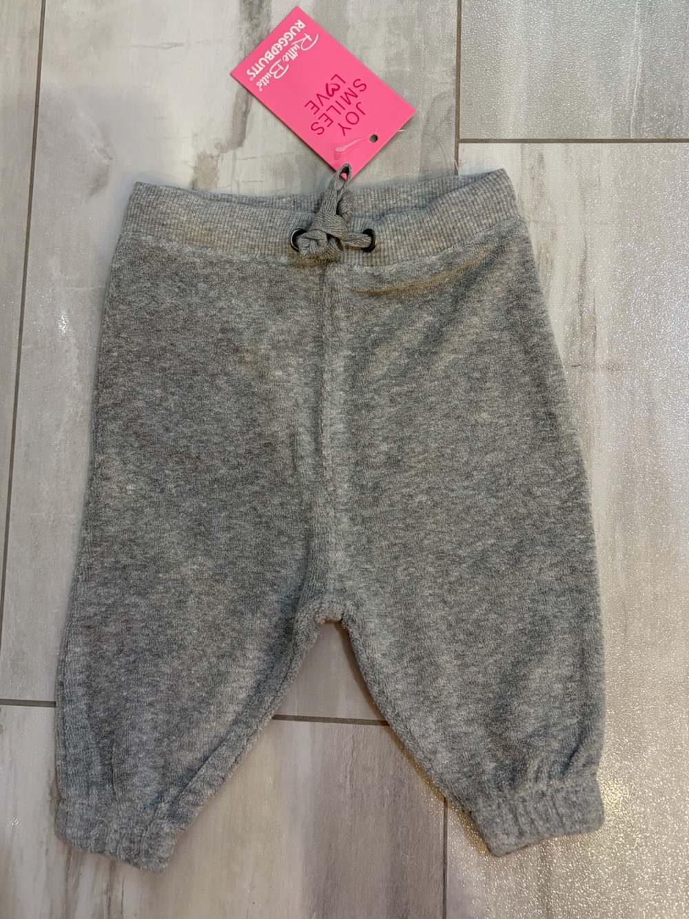 NWT RuggedButts Heather Gray Terry Full Length Jogger Sweatpants Boys 3-6M